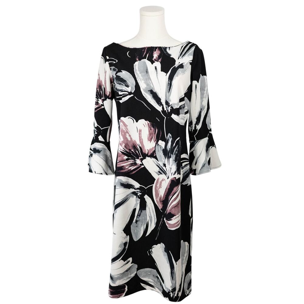 Peach Velvet Size M Dress Bell Sleeves Floral Black Pink